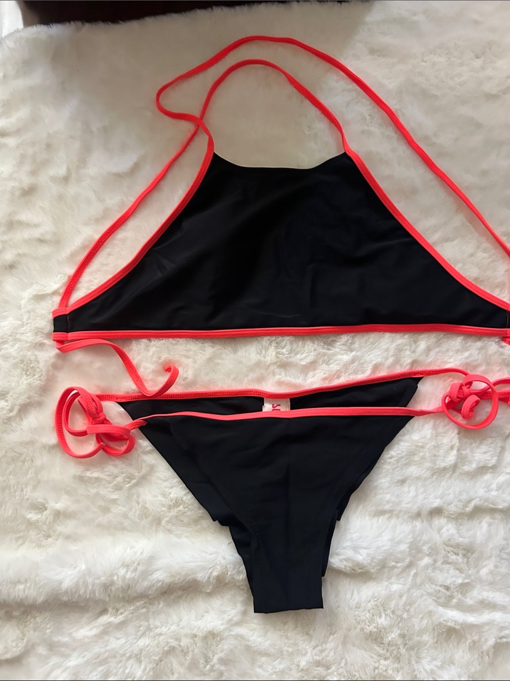 surf style Black Bikini with Neon Pink Trim